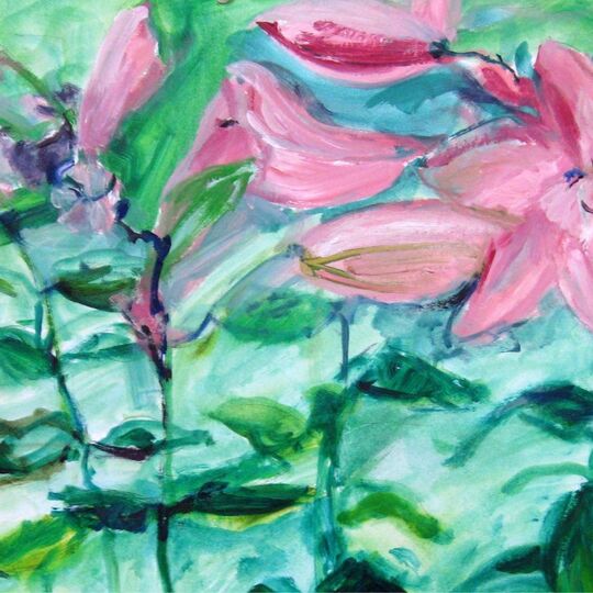 Danielo Martin, Pivoines, peinture, huile sur papier, 65 x 50, 2015