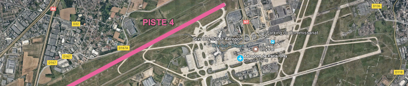 Vue aérienne de la piste 4 de l'aéroport d'Orly.  