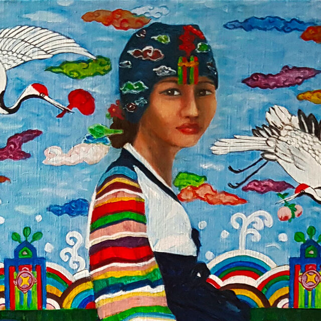 Exposition peinture  de Myung Hee Lee : Coréenne à l'éventail 