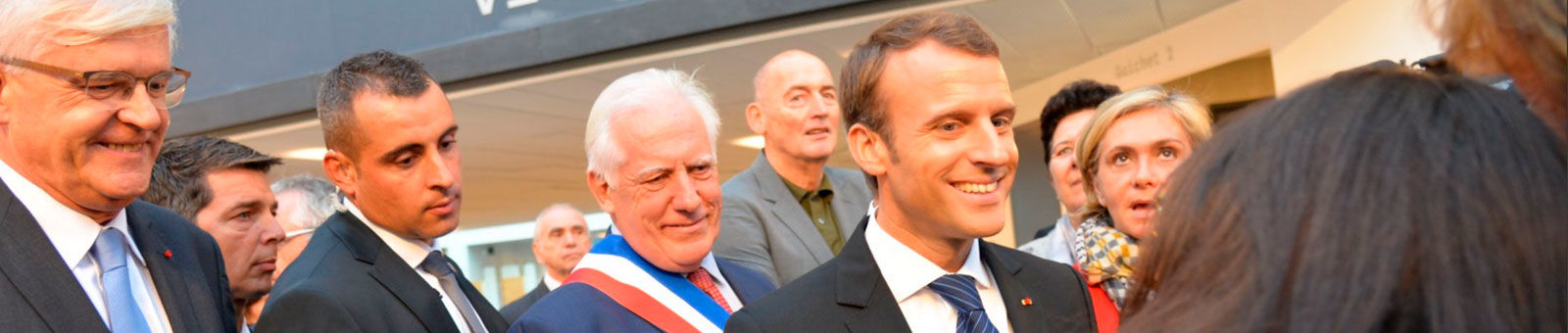 Emmanuel Macron, Président de la République accueilli par Michel Bournat, maire de Gif-sur-Yvette