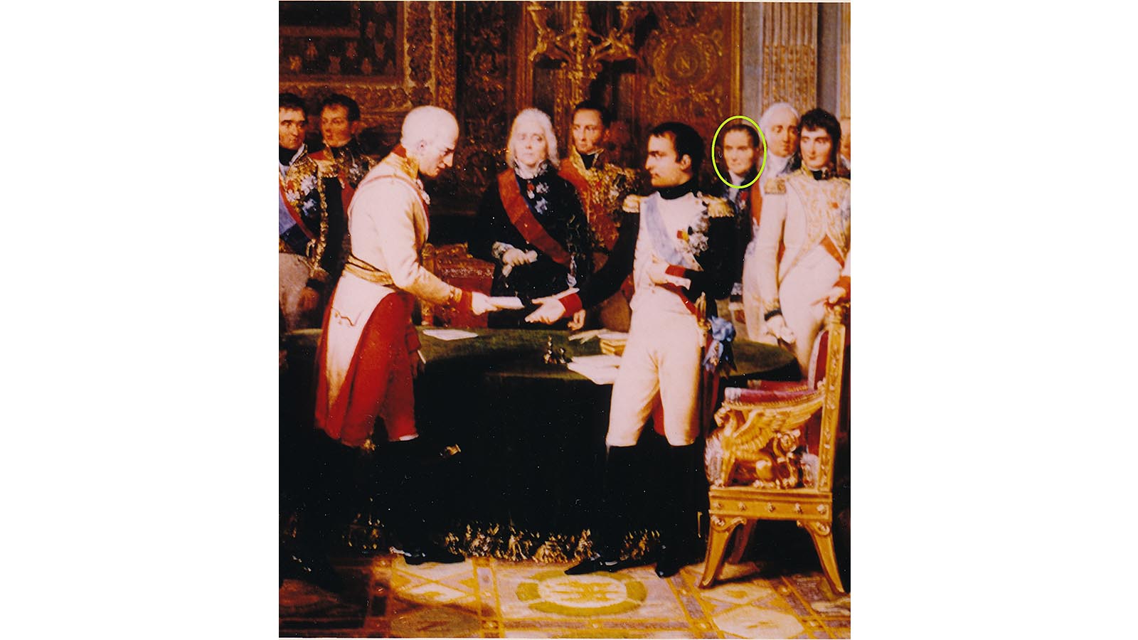 Le baron de Méneval et Napoléon Ier lors de la conférence d'Erfurt le 28 septembre 1808. Peinture de Nicolas Gosse