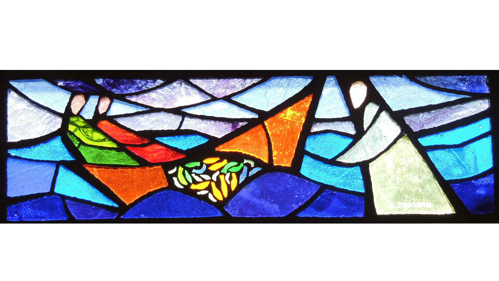 La pêche miraculeuse: vitrail en dalle de verre, Elisabeth Trocheris, 1984