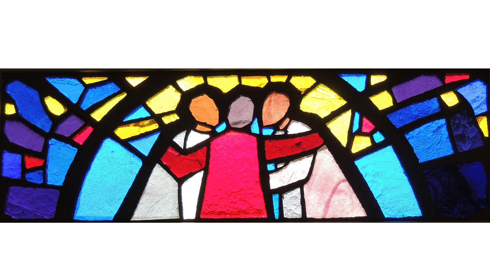Sainte famille: vitrail en dalle de verre,  Elisabeth Trocheris, 1983